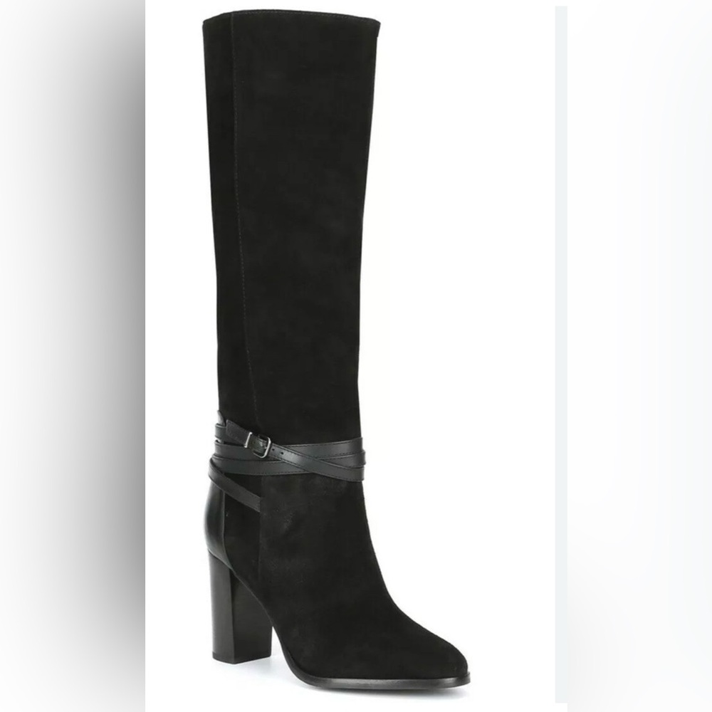 Antonio Melani Leather Suede Black Calf Boots Block Heel Knee 7.5